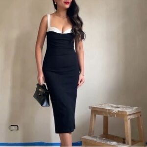 Reformation Nelle Knit Midi Dress Black White M